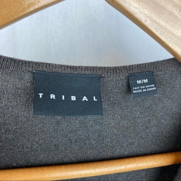 Tribal Brown ruffle Front Long Zip Up Sleeve Duster Cardigan Sweater M - Picture 6 of 7